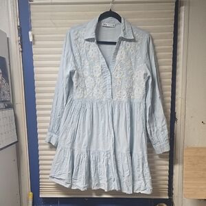 Zara Sky Blue Dress with White Floral Detail